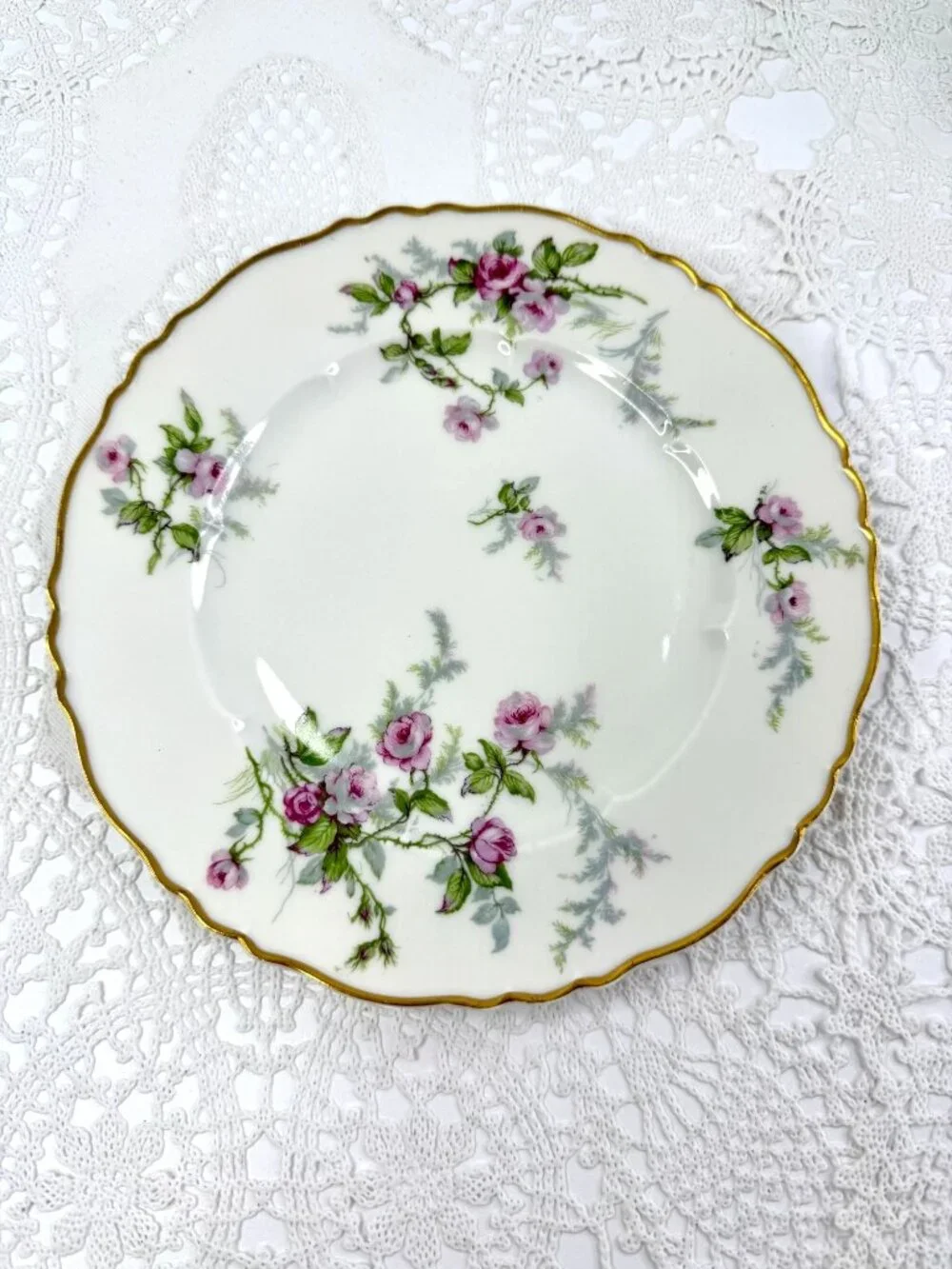 Vintage Haviland France Sylvia 5-Piece Salad Plate Gold Trim 7.5-Inch